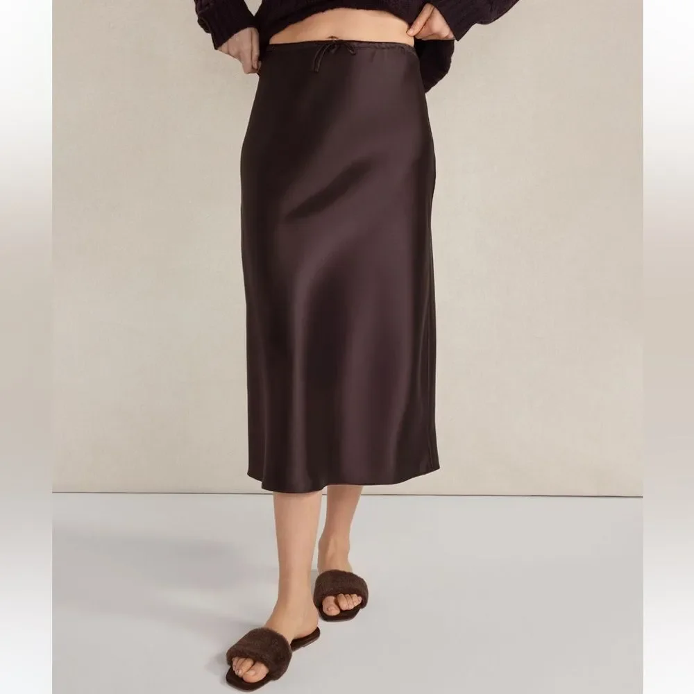 NWOT Haven Well Within Talbots Large Flowy Drawstring Midi Skirt Satin